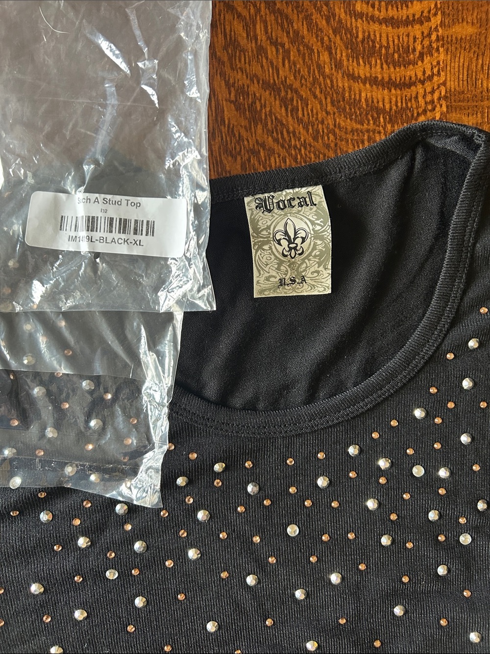Vocal Black Long-Sleeve Top with Copper and Silver Studs - Picture 2 of 4
